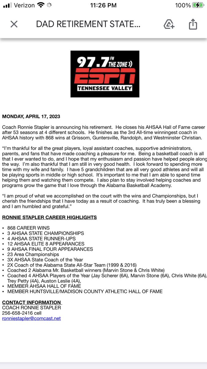 Full Statement from <a href="/CoachStapler/">Coach Ronnie Stapler</a> after his <a href="/AHSAAUpdates/">AHSAA</a> career: