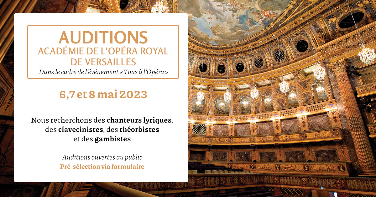 Participez aux auditions (ouvertes au public) de l'Académie de l'Opéra Royal de Versailles les 6, 7 et 8 mai, dans le cadre de l'événement @Tous_alopera (14h-18h) 🎶!
ℹ️ bit.ly/PDF-OOR
📩 bit.ly/3oh8pUA
