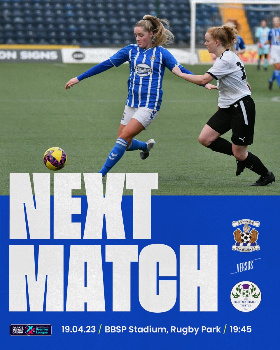 KilmarnockWFC's tweet image. Under the lights 💡

We're back in #SWPL2 action against Boroughmuir Thistle on Wednesday evening!

Entry to the Moffat Stand via donation 🎟️