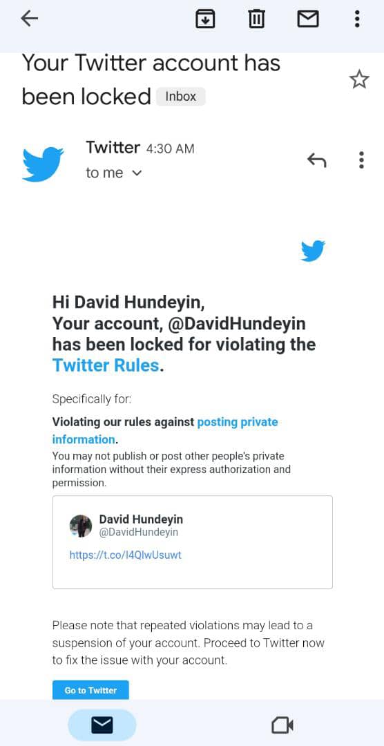 Hello @elonmusk @verified @Twitter @TwitterSupport @TwitterGov it has come to our notice that you have temporarily restricted @DavidHundeyin's account for posting an information that some elements have reported to be private information.

Let me offer a little background 👇🏿👇🏿