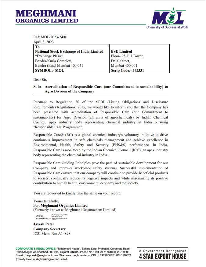 niveyshak's tweet image. #Meghmani Organics facepalm moment

Fire at their finished goods warehouse in Pigment Plant located at Bharuch. This comes after the company recemtly been presented with accreditation of "Responsible Care for Agro Division" by the "Indian Chemical Council", representing the (1/2)