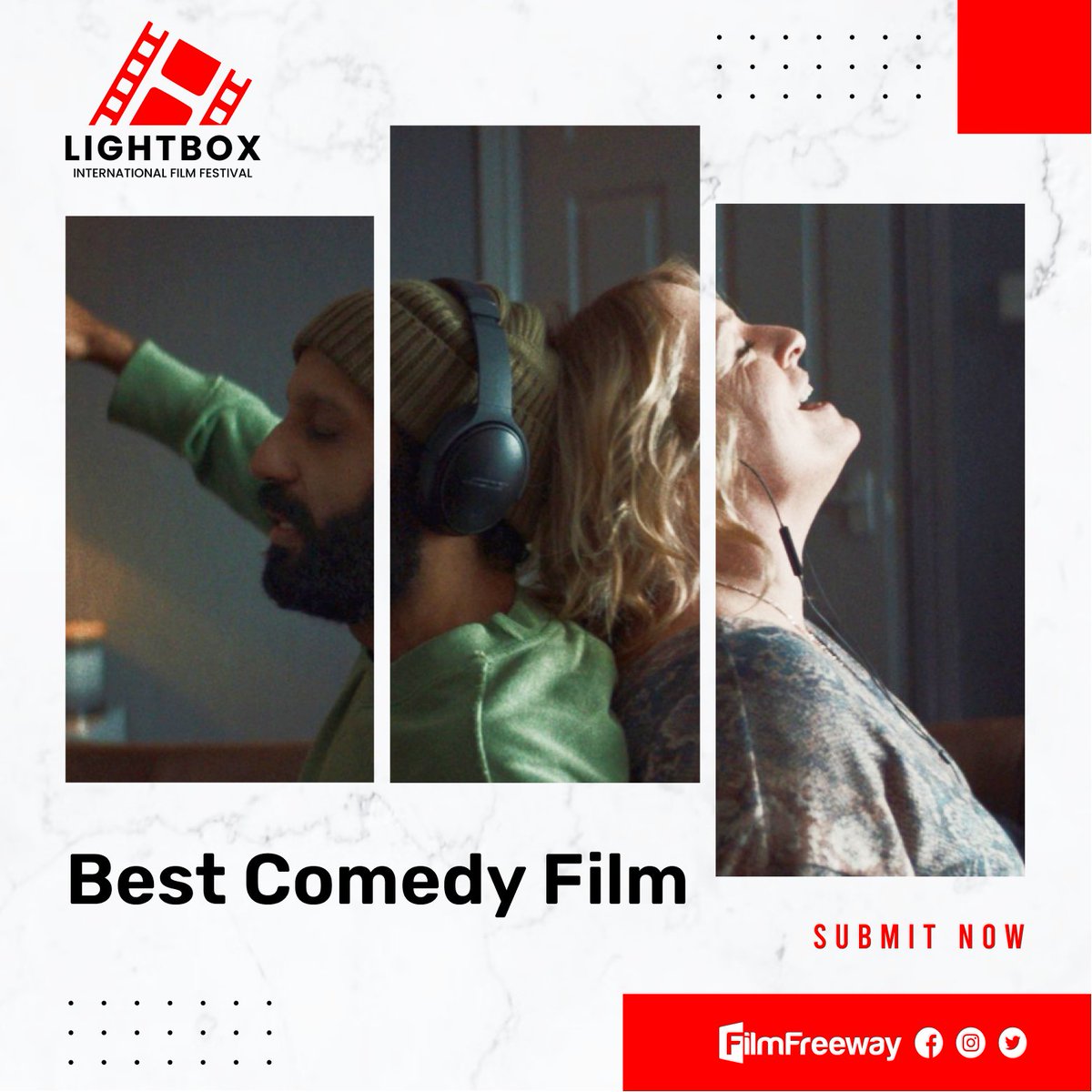 Ready to showcase your creativity and take the stage? 🎭 
Submit your most ingenious creation in the Best Comedy Film categories! 🏆  
For getting more information click on the link filmfreeway.com/LightboxIntern…  

🚩To get Flat 50% off kindly use the Discount code LBIFF50