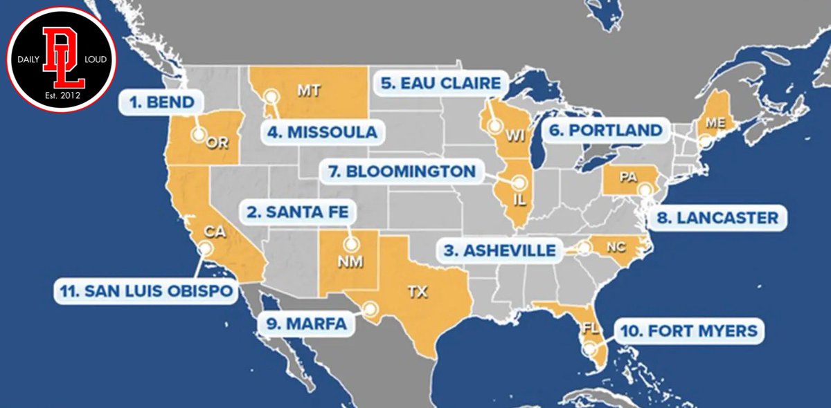 DailyLoud's tweet photo. Here is a list of the top 11 small cities in the U.S. according to experts at Rent(dot)com 🇺🇸

“where residents can find great value while experiencing a higher quality of life.” https://t.co/JIpge1DUAM