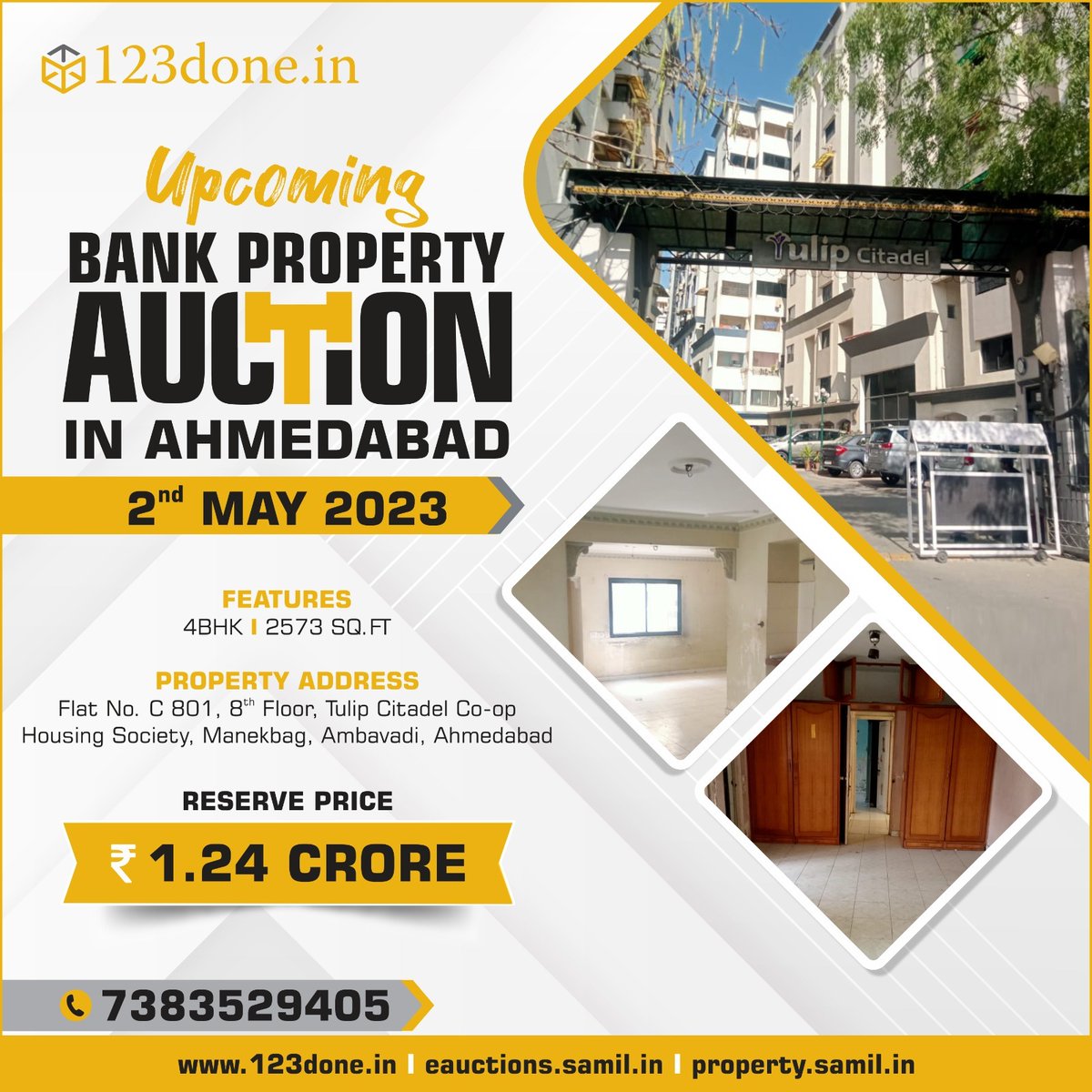 Check out the Upcoming Bank Property Auction in Ahmedabad on 2nd May 2023.
For more details, contact us now.

Enquire Now: bit.ly/3KvRqW5

#PropertyAuctions #RealEstate #Pune #123done #PhysicalAuction #Samil #ShriramAutomall #ProudSamilian