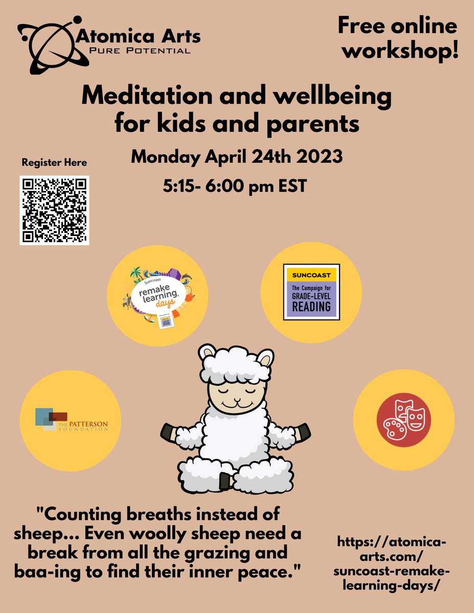 Atomica Arts (@atomicaarts) on Twitter photo One week from today! Join me and elevate your wellbeing with mindfulness and meditation!
Check out this FREE event and sign up!
forms.gle/1uZLTzDJusFdkj…
#RemakeDays #SuncoastRemakeDays #free #MeditationForFamilies
<a href="/ThePattersonFdn/">The Patterson Foundation</a> <a href="/remakelearning/">Remake Learning</a> <a href="/SuncoastCGLR/">Suncoast GL Reading</a> <a href="/remakedays/">Remake Learning Days</a> One week from today! Join me and elevate your wellbeing with mindfulness and meditation!
Check out this FREE event and sign up!
forms.gle/1uZLTzDJusFdkj…
#RemakeDays #SuncoastRemakeDays #free #MeditationForFamilies
<a href="/ThePattersonFdn/">The Patterson Foundation</a> <a href="/remakelearning/">Remake Learning</a> <a href="/SuncoastCGLR/">Suncoast GL Reading</a> <a href="/remakedays/">Remake Learning Days</a>
