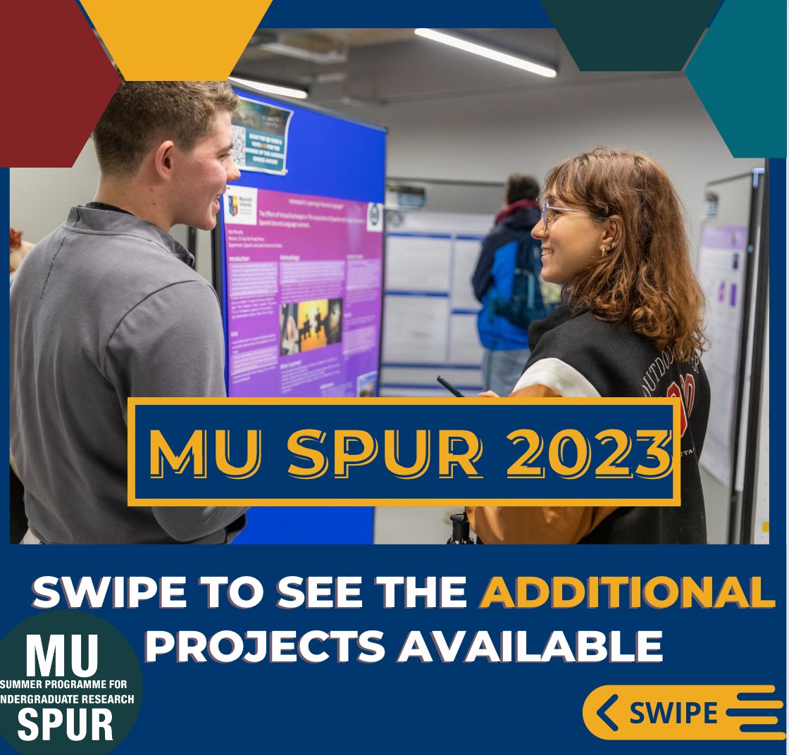 mu_futureready's tweet image. 📣 There are two additional opportunities available for students through the SPUR programme 📣 This is a PAID summer programme for undergraduate research. The deadline for these projects is THIS Friday. Apply through MU Future Ready Connect. Swipe for more information ⬅️