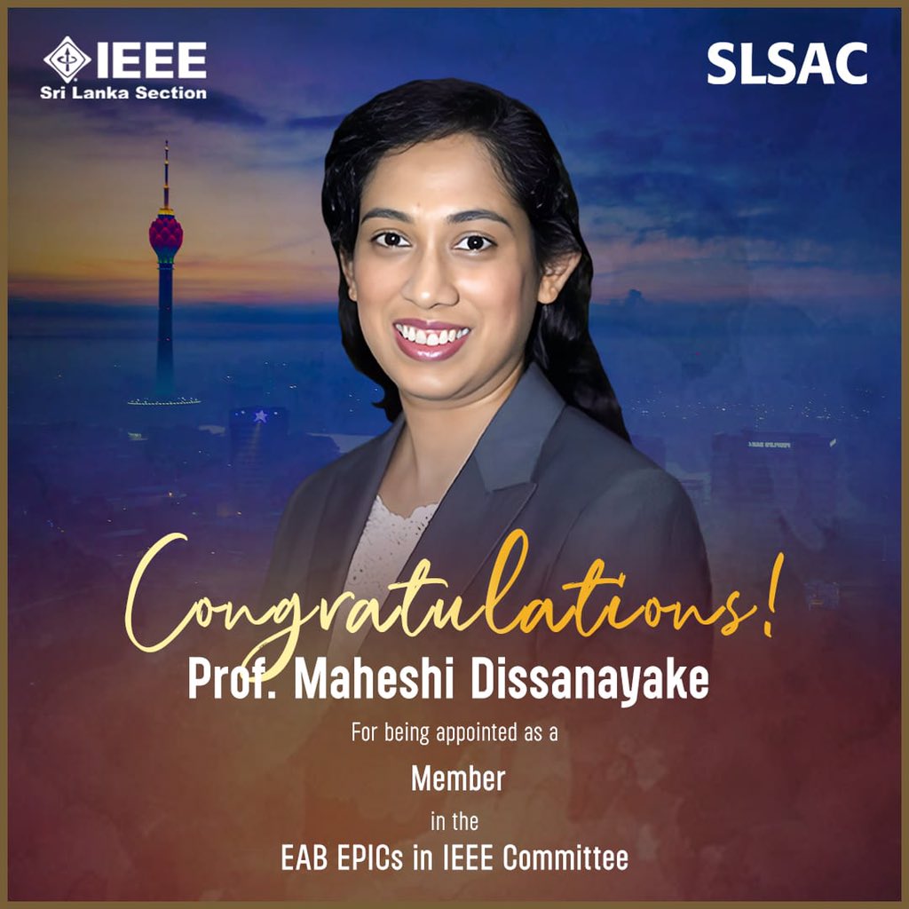 sacsrilanka's tweet photo. โThere is no better exercise for your heart than reaching down and helping to lift someone up.โ โ Bernard Meltzer
Congratulations !
Prof. Maheshi Dissanayake
For being appointed as a member in the EAB EPICs in IEEE Committee
#IEEE #IEEESL #EAB #EPICS #IEEE #SLSAC https://t.co/T89TAOcQBL