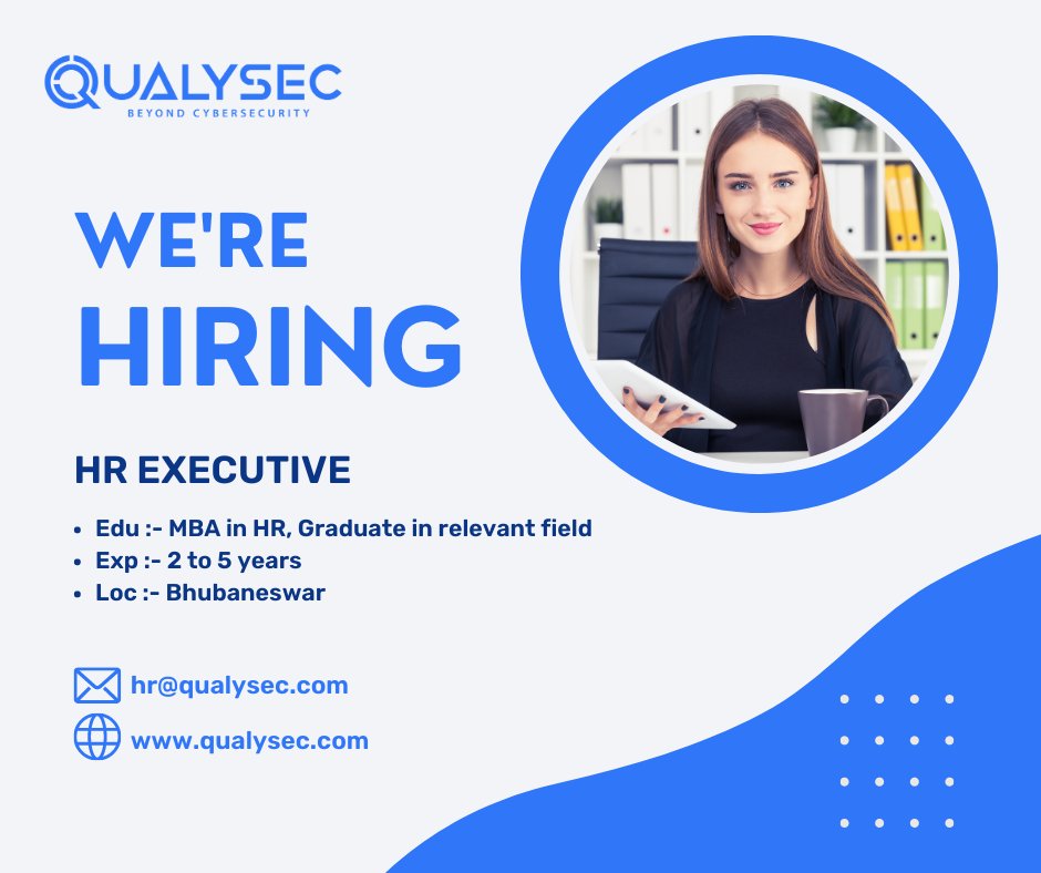We are hiring HR Executive for the Bhubaneswar location.

If you are intrested then please share your resume at hr@qualysec.com.

#hiring #hr #hropenings #hrexecutive #bhubaneswar #bhubaneswarjobs