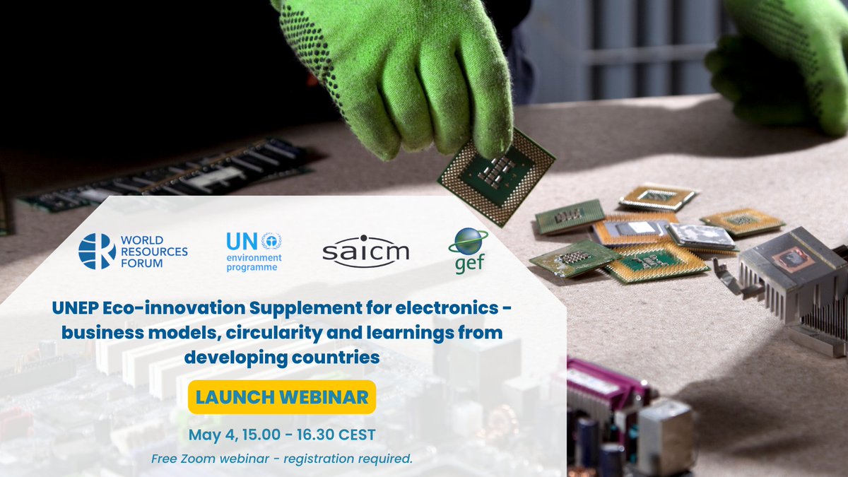 One Planet Network (@10yfp) on Twitter photo How can SMEs in developing countries build resilient, competitive and #sustainable business models in the electronics sector?
Join the๐๏ธwebinar by <a href="/WRFSwitzerland/">World Resources Forum</a> and <a href="/UNEP/">UN Environment Programme</a> on May 4 for the launch of the Eco-Innovation Electronics Supplement.
๐Register: us06web.zoom.us/webinar/registโฆ How can SMEs in developing countries build resilient, competitive and #sustainable business models in the electronics sector?
Join the๐๏ธwebinar by <a href="/WRFSwitzerland/">World Resources Forum</a> and <a href="/UNEP/">UN Environment Programme</a> on May 4 for the launch of the Eco-Innovation Electronics Supplement.
๐Register: us06web.zoom.us/webinar/registโฆ