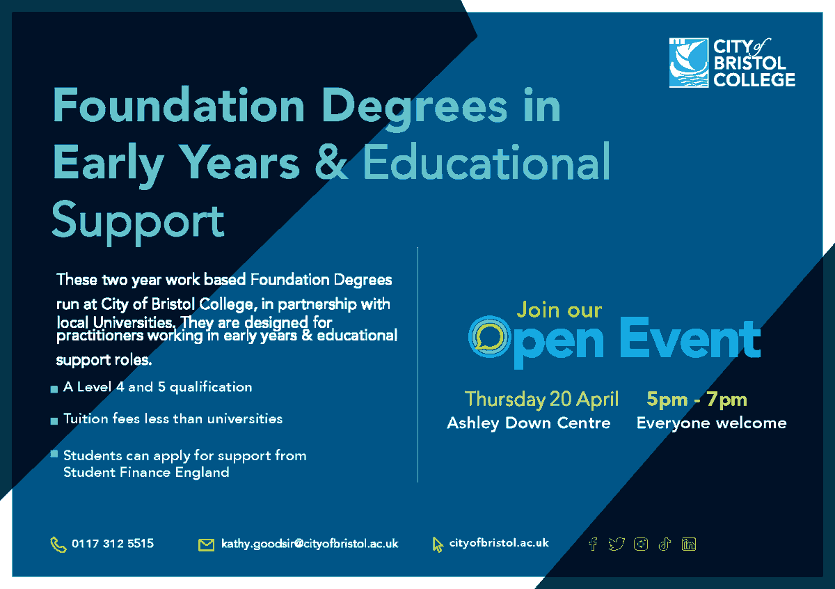 CoBCollege's tweet image. If you&apos;re looking for a career in the early years or educational support sector but aren&apos;t sure where to start, let us help you on your way. 

Why not join us on Thursday 20 April for our Open Event! 

#StayLocalGoFar #EveryoneBelongs