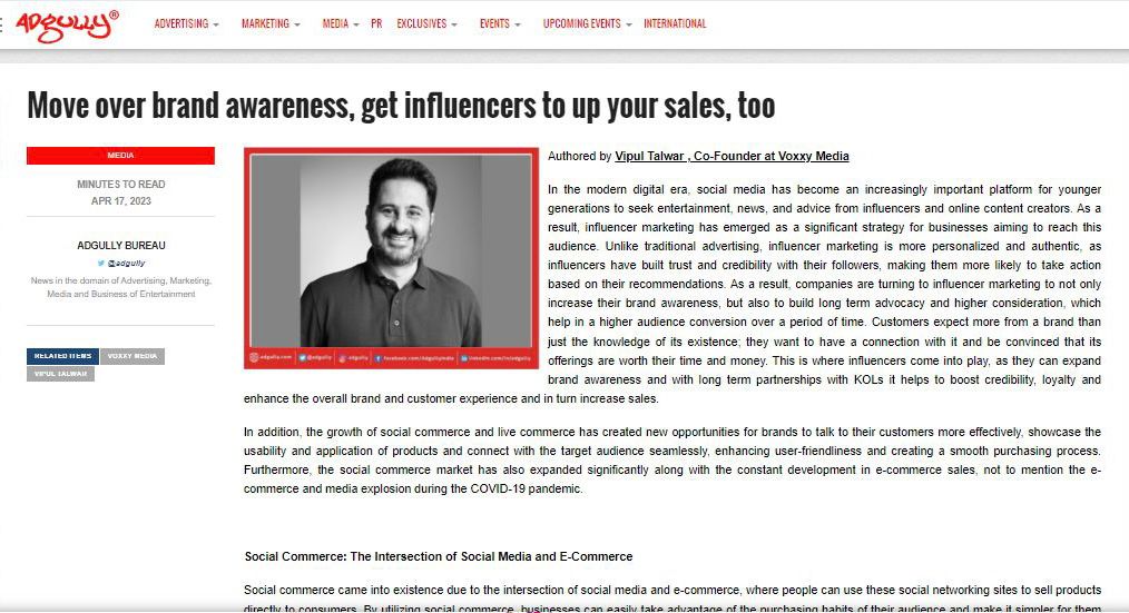 Our Co - Founder @vipultalwar ‘s take on getting influencers to increase sales in addition to brand recognition now with @adgully

Read more !

adgully.com/move-over-bran…

#voxxymedia #agencylife #socialmediamarketing #mediamarketing #influenceragency