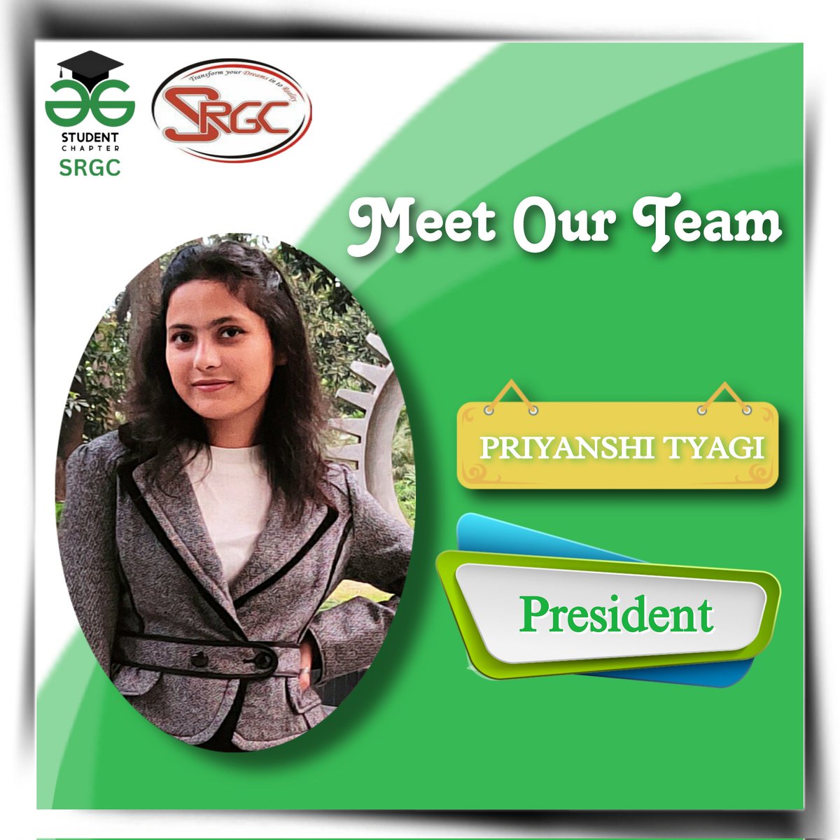 gfg_srgc's tweet photo. Meet the president of the   SRGC GFG student chapter. The leader of our team committed to guiding and supporting our members. https://t.co/crzBA5oUa1