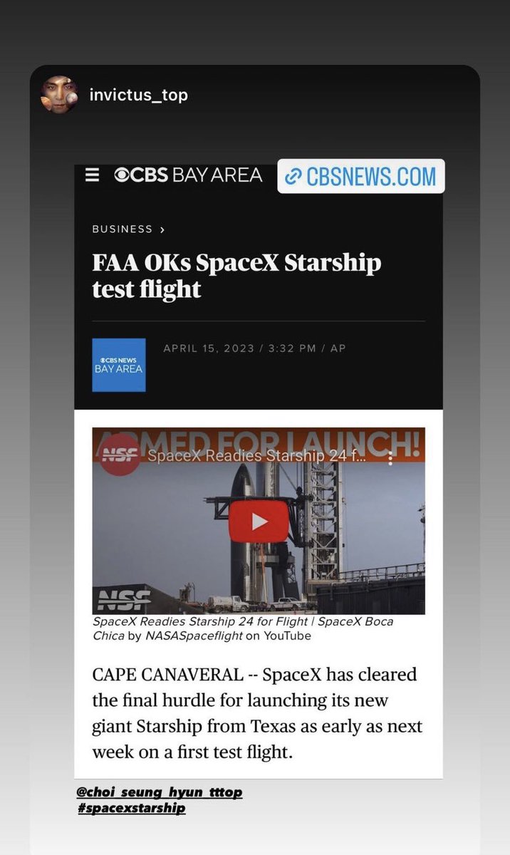UnitedFrenchVIP's tweet photo. TOP a posté une story sur Instagram (17/04/23)
🔗 https://t.co/7aXmz9szvD
#TOP #TOPINSTAGRAM #최승현 #DEARMOON #DEARMOONCREW #DEARMOONPROJECT #SPACEX #CHOISEUNGHYUN @YG_GlobalVIP https://t.co/5gdnUaWOTT