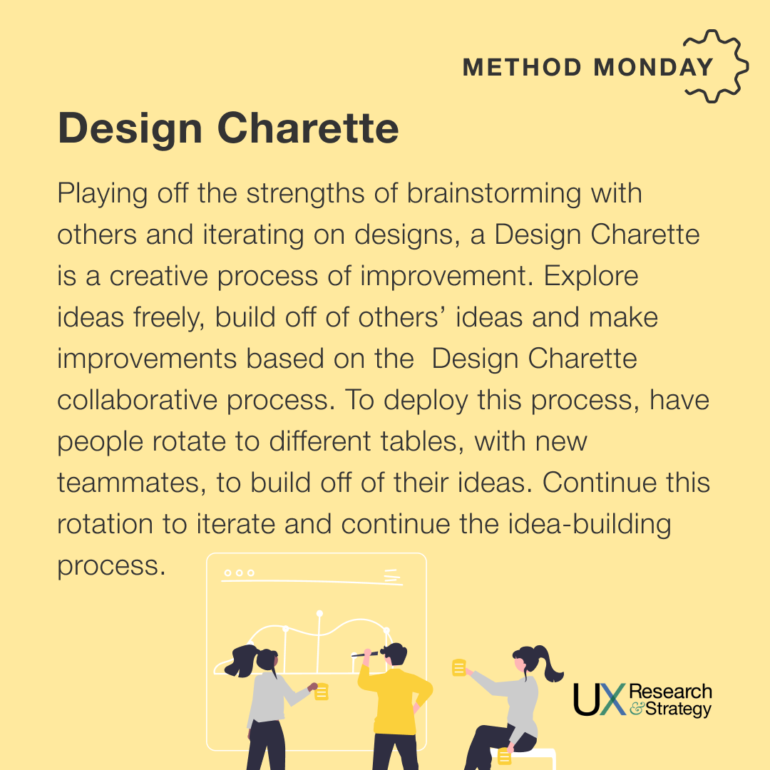 ux_and's tweet photo. Playing off the strengths of brainstorming with others and iterating on designs, a Design Charette is a creative process of improvement.

#uxd #uxmethod #methodmonday #ux101 #uxdesign https://t.co/qcKSNX6QoQ