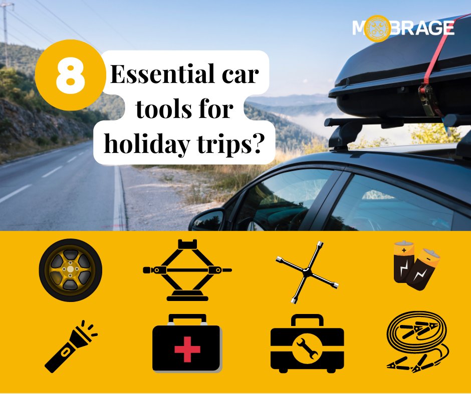 MobrageUK's tweet photo. 8 essential car tools for holiday trips.
It's also a good idea to have a roadside assistance kit and a cell phone charger in case of an emergency.
#mobrage #breakdown #carservice #spareparts #mechanic #carrental #carrepair #mobrageapp #automotive #cars #london #Holidays https://t.co/W5nB267N5Y