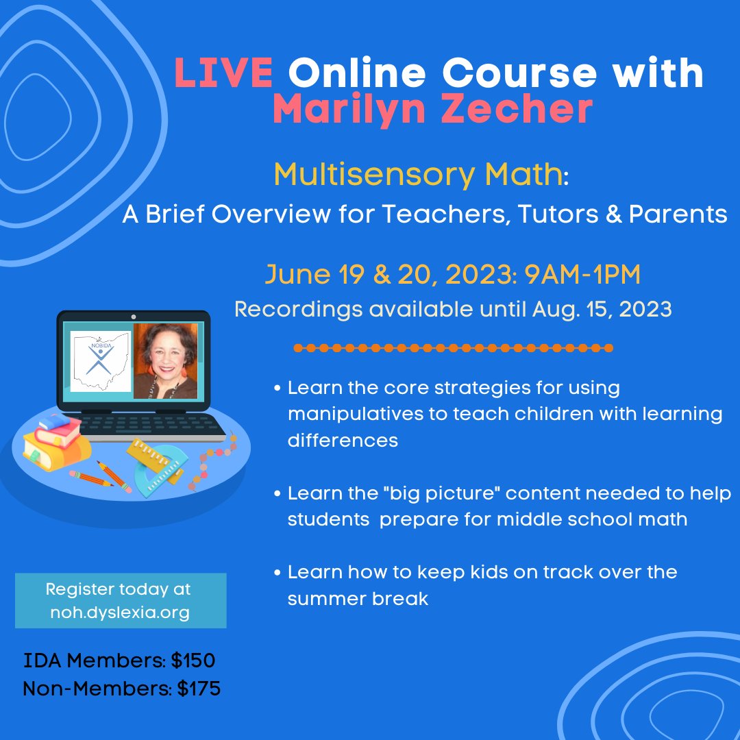 School Leaders: Are you interested in sending your teachers to Marilyn Zecher’s Multisensory Math Training? 
Did you know that if you register 5, you will save $50 off your total? Learn more: conta.cc/3QttSUa