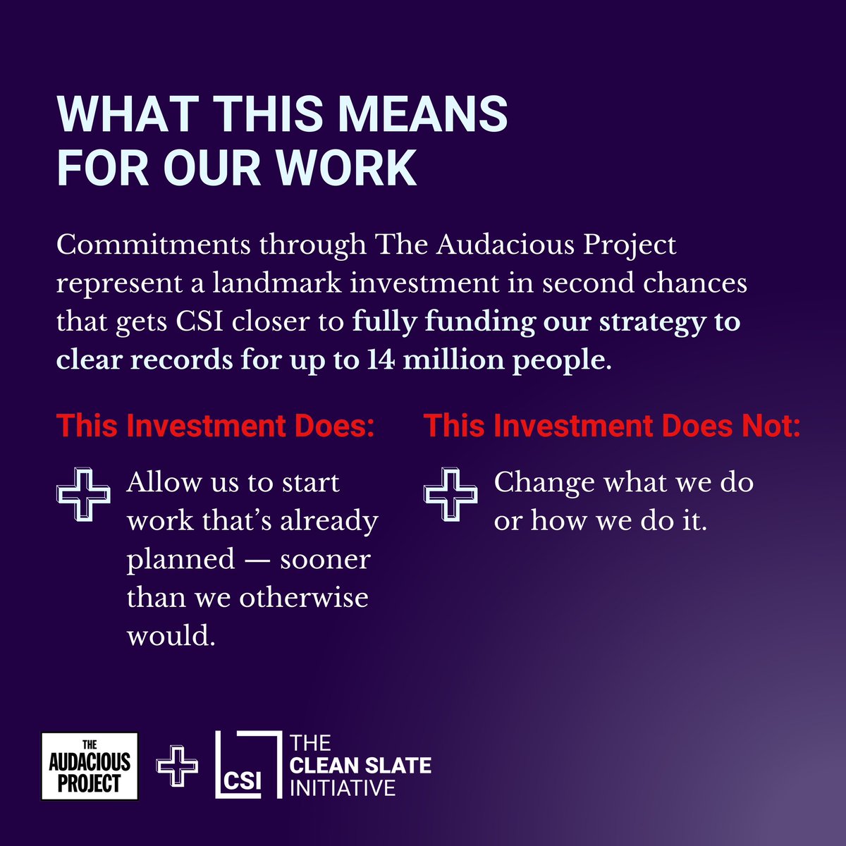 CleanSlate_Init's tweet image. (2/2) This gets The Clean Slate Initiative closer to fully funding our strategy to fully clear records for up to 14 million of people in America.  

Learn more about our Audacious project here: cleanslateinitiative.org/audacious

#AudaciousProject #CleanSlate #SecondChance