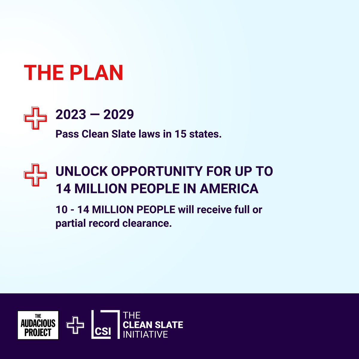 CleanSlate_Init's tweet image. (2/2) This gets The Clean Slate Initiative closer to fully funding our strategy to fully clear records for up to 14 million of people in America.  

Learn more about our Audacious project here: cleanslateinitiative.org/audacious

#AudaciousProject #CleanSlate #SecondChance