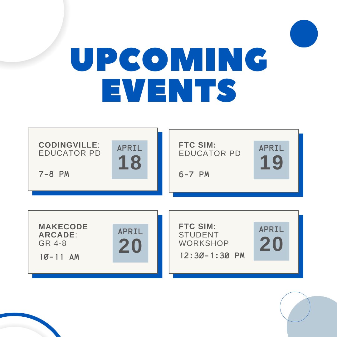 LOGICSAcademy's tweet image. Have you registered for our April Live Events? ⁠
⁠
Teachers and students can learn to create their own video games, code with robot simulators and more!
⁠
Register for Free Here: l8r.it/UUoW⁠
⁠
#webinar #education #event #livewebinar