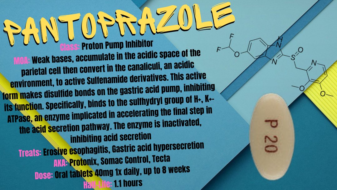 Pantoprazole is the 2nd most prescribed medication for gastric acid w/ 26M prescriptions. Falling somewhat short of Omeprazole at 52M scripts.
#MedicationMonday #emtschool #paramedicschool #ems