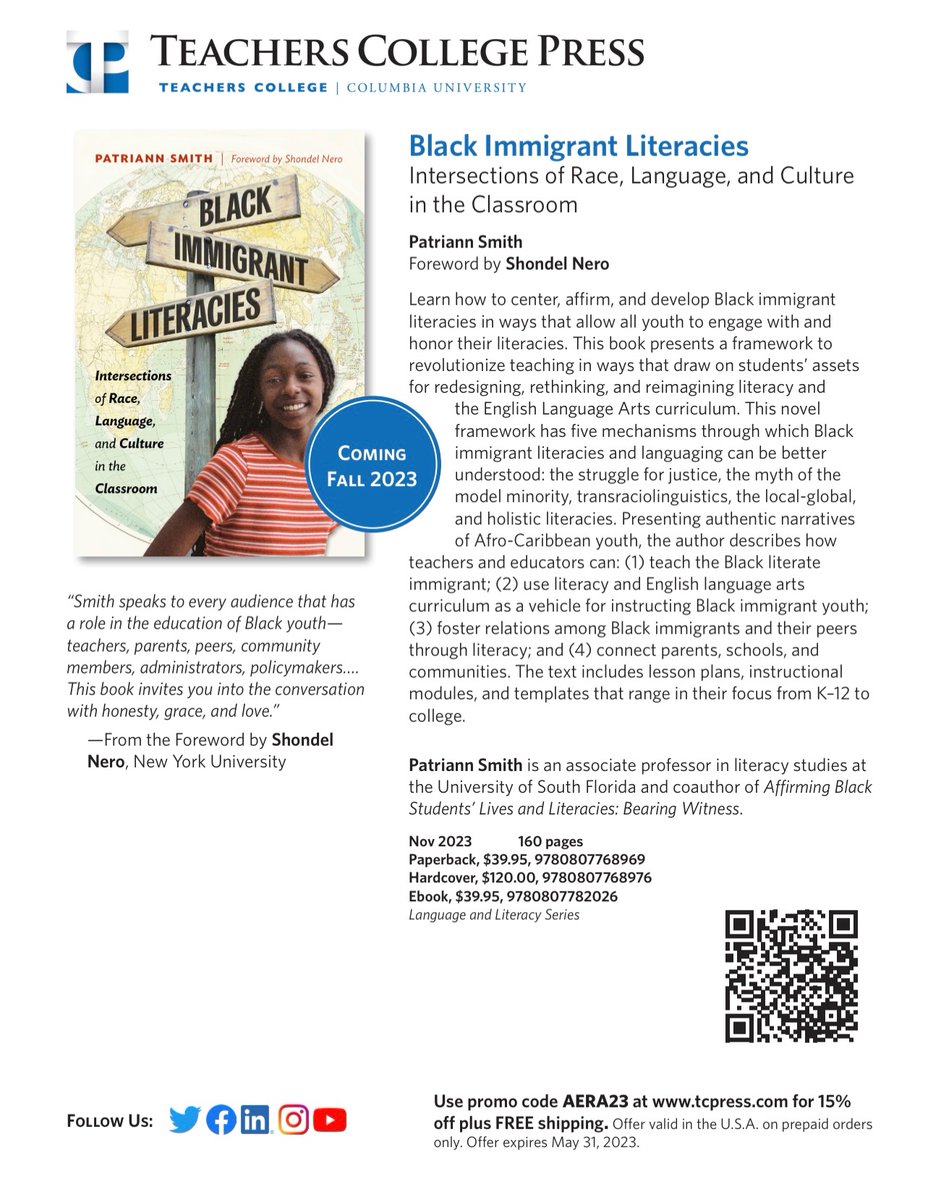 Just remembering that Teachers College Press graciously created and shared this book flyer for the #AERA2023 conference. For those who’d like free shipping and 15% off on your pre-order, offer expires May 31.  Do pass the word along. Thanks TCP for the remarkable support!