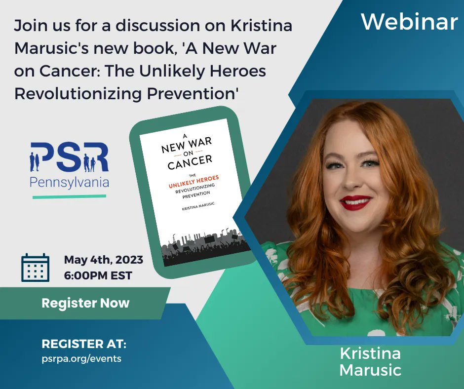 Journalist and author Kristina Marusic will discuss her new book, "A New War on Cancer,"  which profiles a growing national movement to prevent cancer by reducing our exposure to cancer-causing chemicals in our everyday lives.  
Register now buff.ly/40HDPSh 
#PSRPA