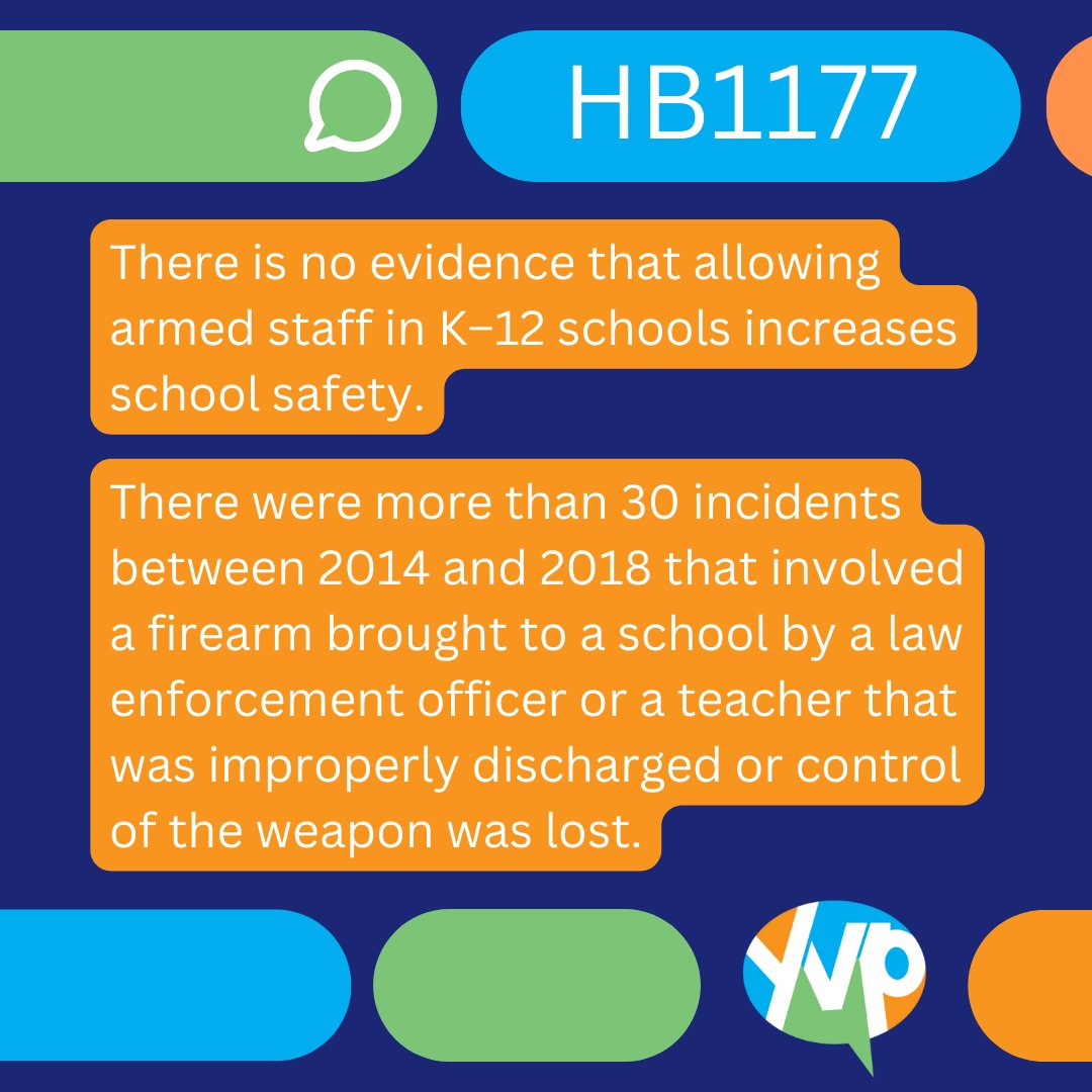 It is stated 5 times in HB1177 that helping school employees acquire specialized firearms instruction increases school safety. 

There is NO evidence that allowing armed staff in K–12 schools increases school safety!

#INLegis #policy #guns #Teachers #ArmMeWith