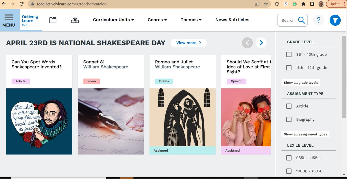 David10Graham's tweet image. April 23 is National #NationalShakespeareDay. #EnglishTeachers be sure to check out #ActivelyLearn for useful tools &amp;amp; resources. activelylearn.com #FreeEducatorAccount @McGrawHillK12 #theBard