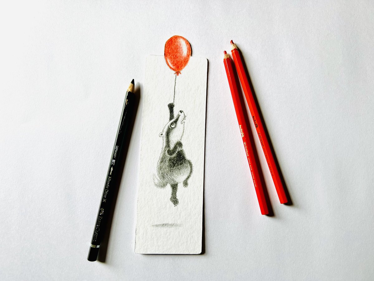 Here’s my Boot the badger floating off, illustrated especially for the #BookmarkProject to raise money for the children at Katiyo Primary School in Zimbabwe. It’s in the post Sharon <a href="/slhattersley/">Sharon Hattersley 🇺🇦</a> ! #colouredpencils #badgerillustration #MooncatchersRescue #mg #karenlambauthor