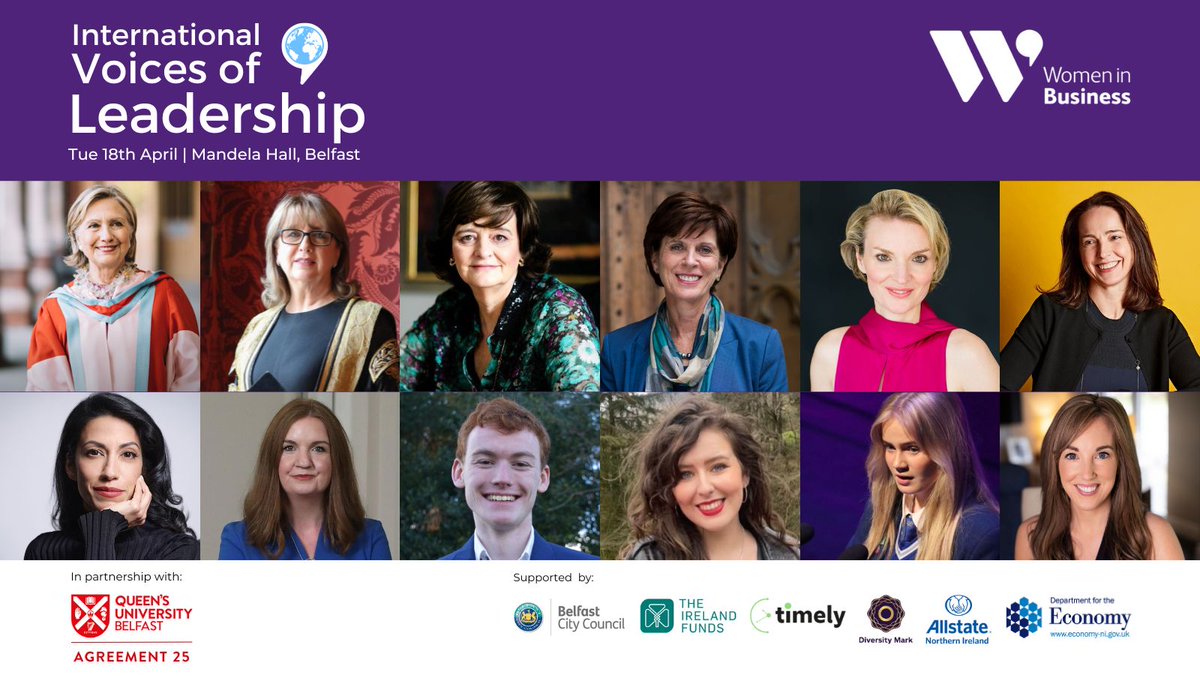 The stage is set for the International Voices of Leadership Conference💬 We'll see you bright & early at Mandela Hall tomorrow with our partners @QUB_CEC @QUBelfast supporting partners: @belfastcc @TheIrelandFunds @Diversity_Mark @AllstateNI @Economy_NI & Timely Careers. #WIBVOL