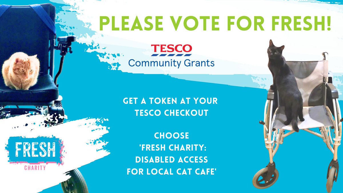 Remember voting is still open! Popping into your local <a href="/Tesco/">Tesco</a> ? #GetInvolved  grabbing a token from the checkout and popping it in the #CommunityGrants  box for #FreshCharity. Help fund #DisabledAccess to downstairs <a href="/PauseCatCafe/">Pause Cat Cafe</a> with the #FelineFamily
<a href="/groundworkuk/">Groundwork UK</a>  <a href="/tesconews/">Tesco News</a>