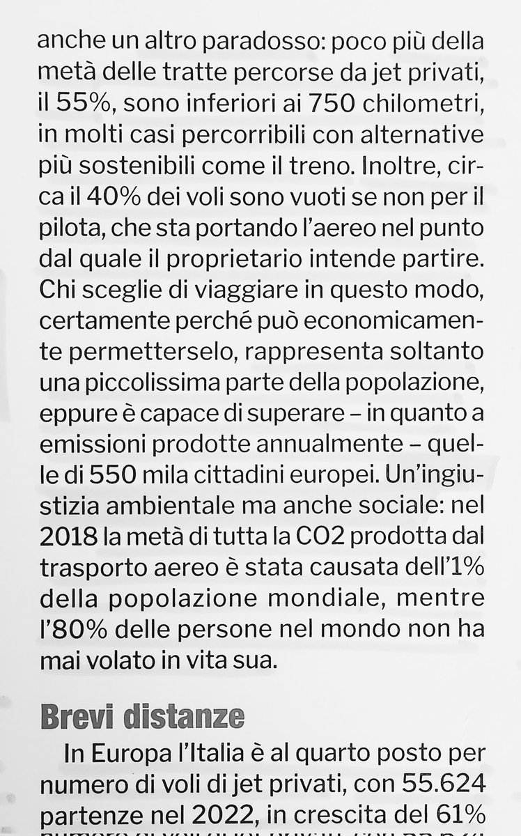 Sidi_Bou's tweet photo. "In Italia operano quotidianamente circa 200 #jetprivati (...) Ognuno di questi in meno di 2 ore rilascia nell'aria la stessa quantità di CO2 che una persona media emette in un anno per tutti i suoi trasporti"
🗞M.Cassano, #TPI n.13
@jetdeiricchi #inquinamento #aerei #ambiente https://t.co/LBZ6bMDbos
