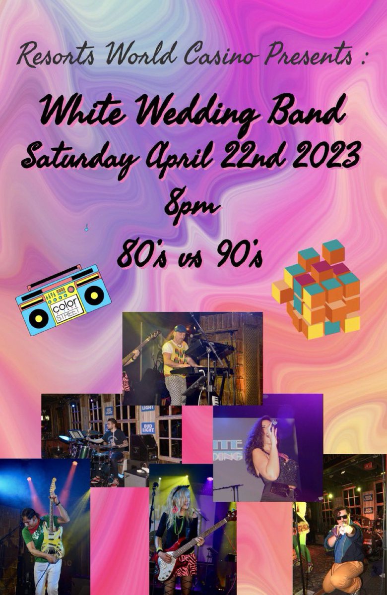 WhiteWedding80s's tweet image. April 22, Saturday night, Come see Our 80s vs 90s show @ResortsWorldNYC in Jamaica, Queens …8pm start .. check out the good food that the Casino has to offer and a chance to win at the tables or machines!!! And of course great music!!  #resortsworldcasinonyc #bar360 #80svs90s