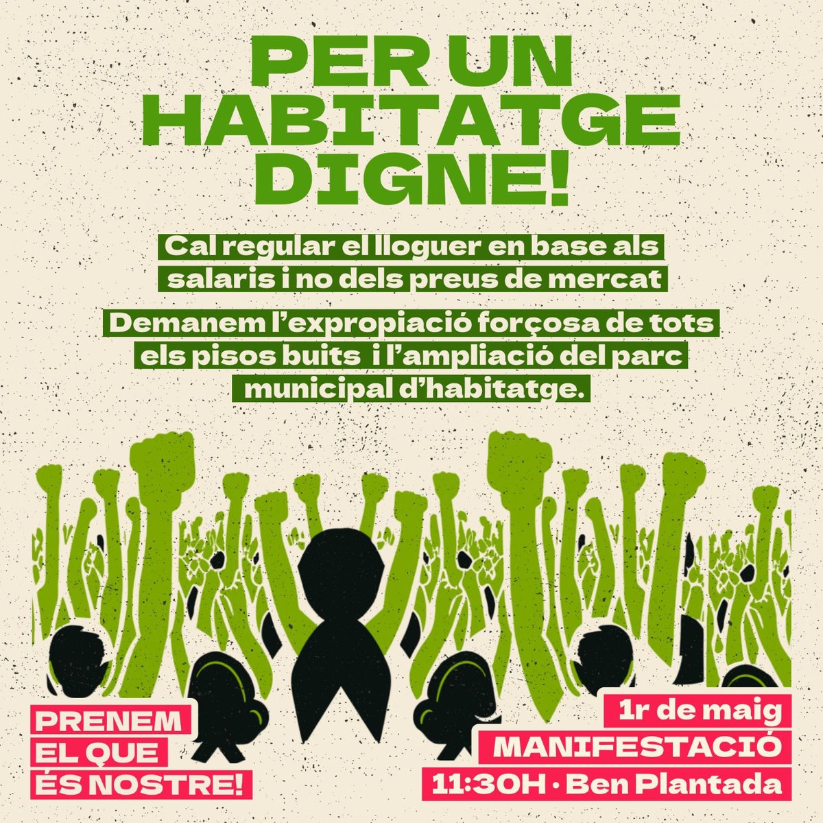 Tenir una llar digna on viure hauria de ser un dret universal inalienable. Han passat 15 anys de la crisi i seguim tenint desnonaments cada setmana.
Vine a la manifestació de l’1 de maig per exigir un habitatge digne per a tothom!✊🔥💥
🗓1M
🕦11:30
📍Ben Plantada (Manresa)