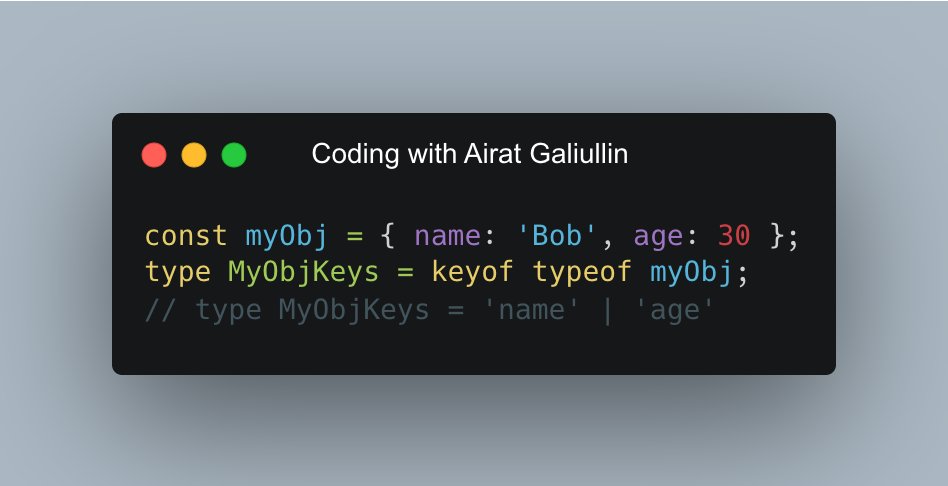 galiullin_airat's tweet image. Did you know that you can use the keyof keyword in TypeScript to get a union type of all the keys in an object?
#typescriptlang #typescript #coding #programming