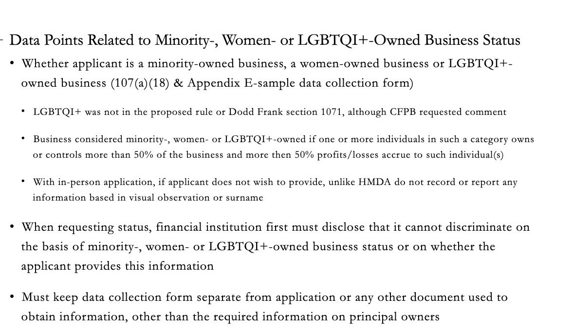 Fin_Equity's tweet photo. Attending this Section 1071 webinar from @BallardSpahrLLP. Groundbreaking reporting requirements for small biz lending that includes LGBTQI+ owners and subcategories of Black including Haitian, Jamaican, Nigerian, Ethiopian and Somalian businesses. #FinEquity @MALGBTCC @BECMAinc https://t.co/frh5cf6l6U