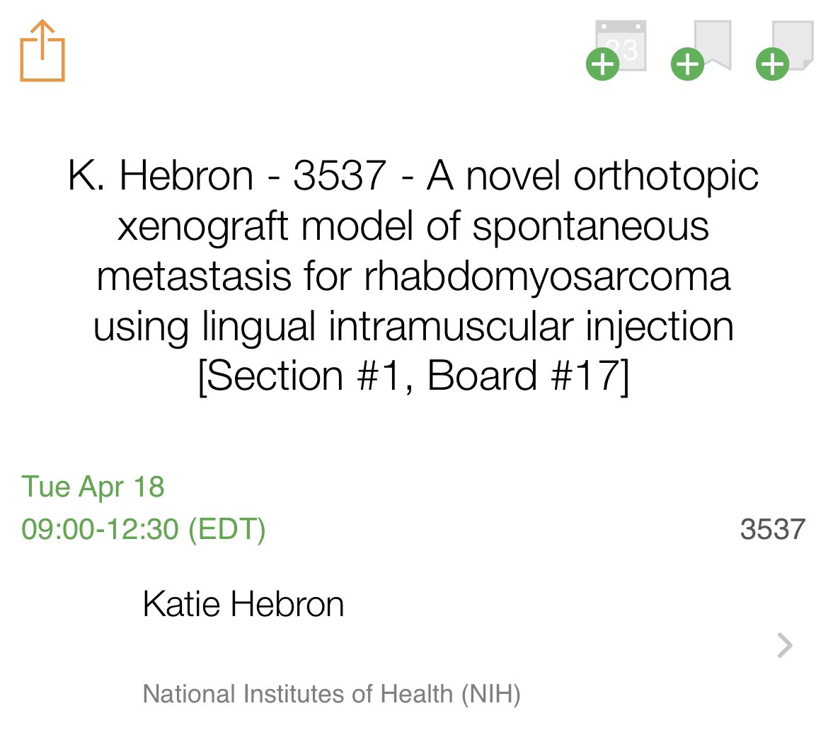 Come by my poster tomorrow morning to learn about the first spontaneously metastatic xenograft model of #rhabdomyosarcoma #aacr23 <a href="/myohe/">Dr. Marielle Yohe</a> <a href="/AACR/">AACR</a> @NCI_CCR_PedOnc
