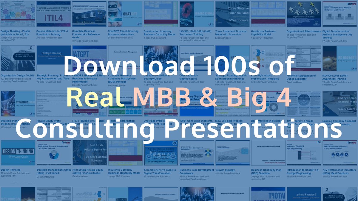 Download 100+ Real Presentations from Global, Tier-1 Management Consulting Firms (McKinsey, BCG, Bain, Deloitte, Accenture, etc.)
linkedin.com/pulse/download…  #strategy #smallbiz