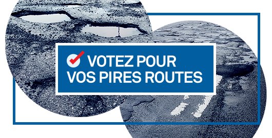 🚧La campagne Les pires routes bat son plein. D'ici le 3 mai, on vous invite à voter chaque jour pour votre pire route. 
piresroutes.com