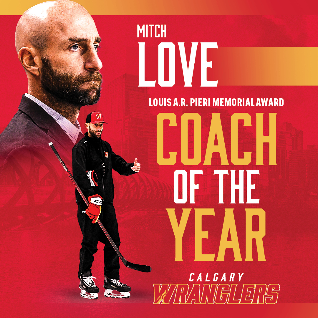 AHLWranglers's tweet photo. LOVE IT! ❤️

Mitch Love has been awarded the Louis A.R. Pieri Memorial Award for @TheAHL's Most Outstanding Coach in 2022-2023.

Congrats coach! https://t.co/JTkVUIq0sP