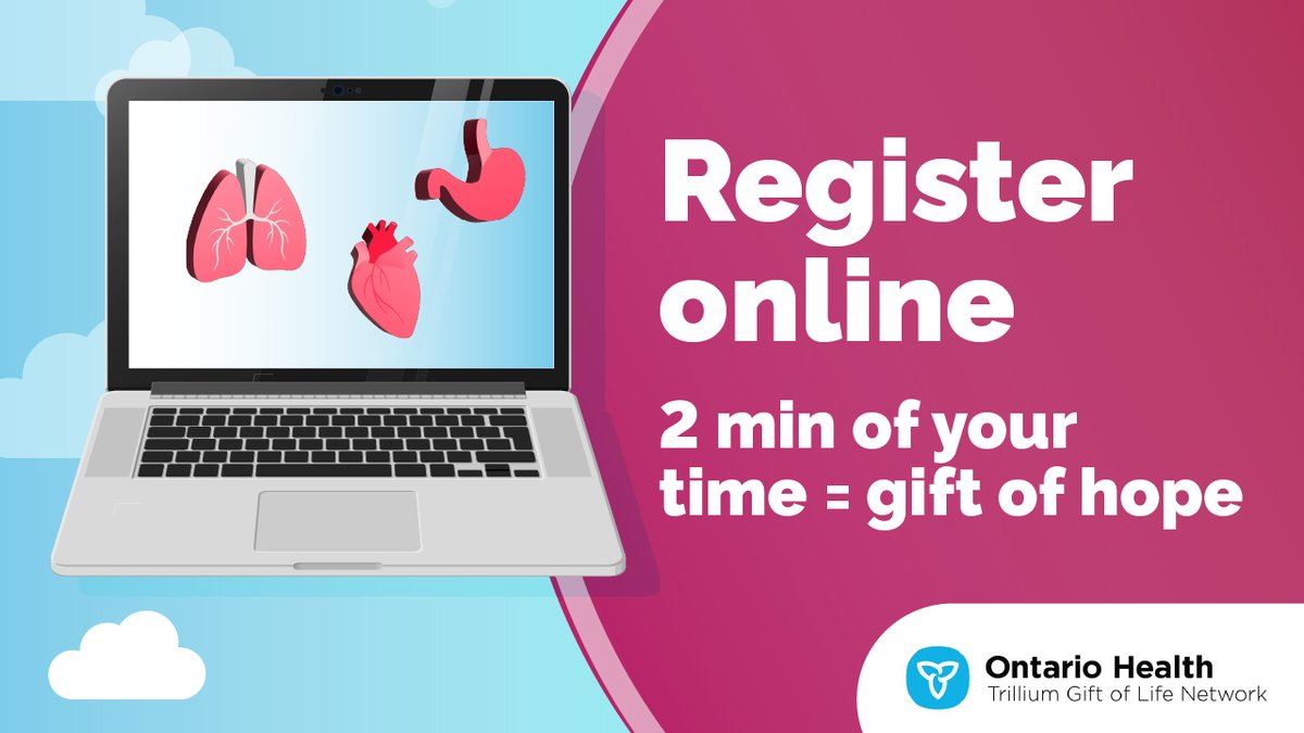 In just 2 minutes, you can give hope to Ontarians waiting for a lifesaving transplant. 

Here's how: Make sure you’re registered to be an organ donor at 
beadonor.ca

<a href="/TrilliumGift/">Trillium Gift of Life Network (Ontario Health)</a>