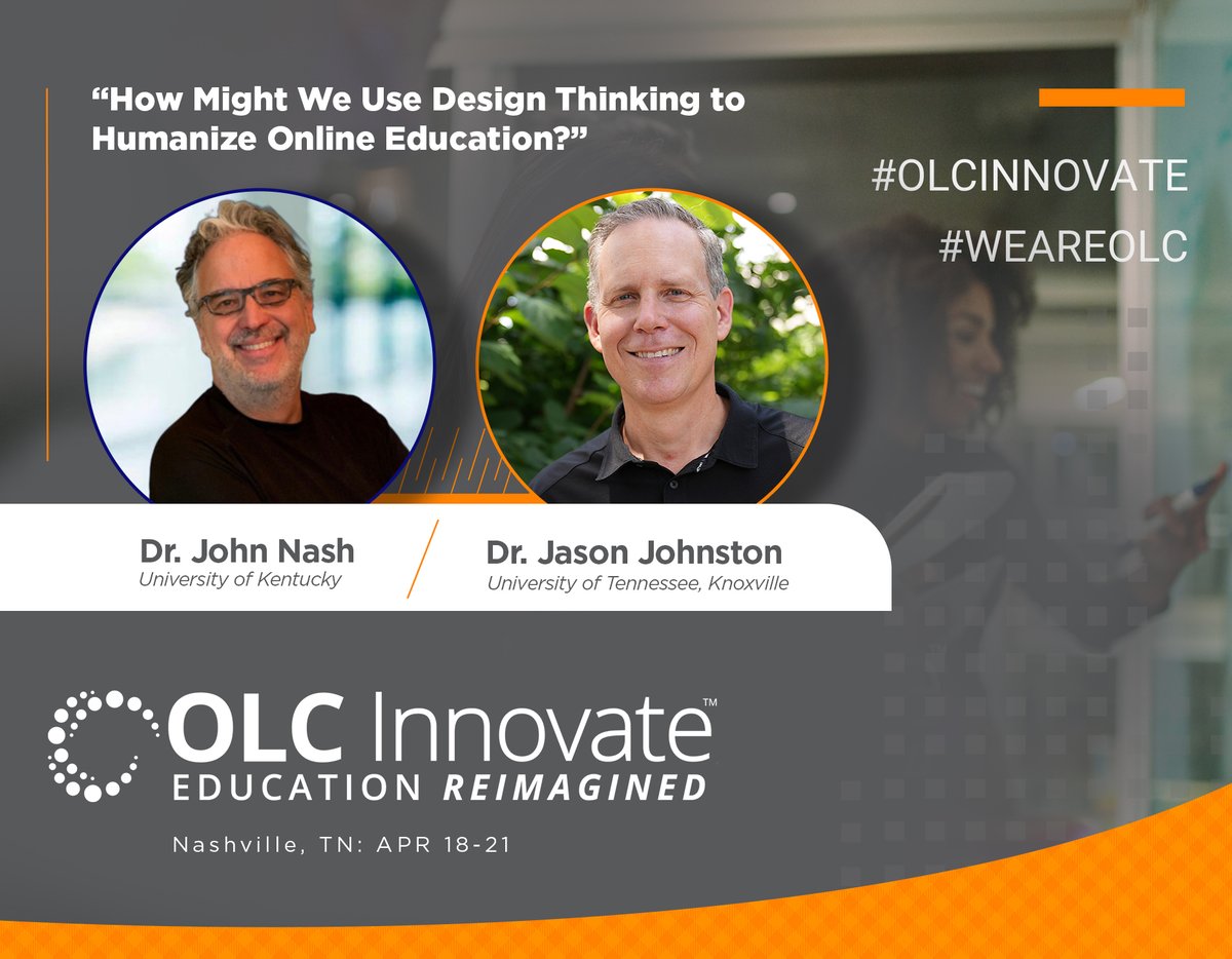 If you are at #OLCInnovate in Nashville this week, please join @jasonjohnston today at 3:45 pm CDT. To learn more about the session, follow this link: onlinelearningconsortium.org/conference-ses…