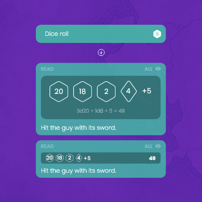 MinimalRoleplay's tweet photo. What would role-playing be without dice throwing?
Of course, Minimal Roleplay will offer a whole system of dice throwing, to be discovered in more detail on our Discord! And who says dice, says customization!
— illuday
#ttrpg #playbypost https://t.co/eaiVHCCgad