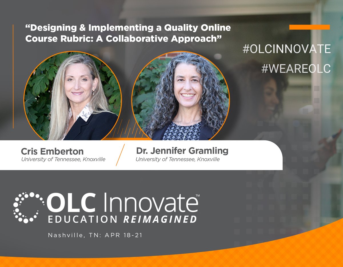 If you are at #OLCInnovate in Nashville this week, please join Dr. Jennifer Gramling and Cris Emberton today at 10:45 am CDT. To learn more about the session, follow this link: onlinelearningconsortium.org/conference-ses…