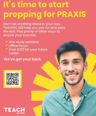 We are excited to offer two opportunities from TEACH SC! Read below to learn about Become a Teacher 101: Getting Started with TeachSC and the new program offering FREE Praxis test prep and a voucher for registration!  

ow.ly/qhs950NKZ47