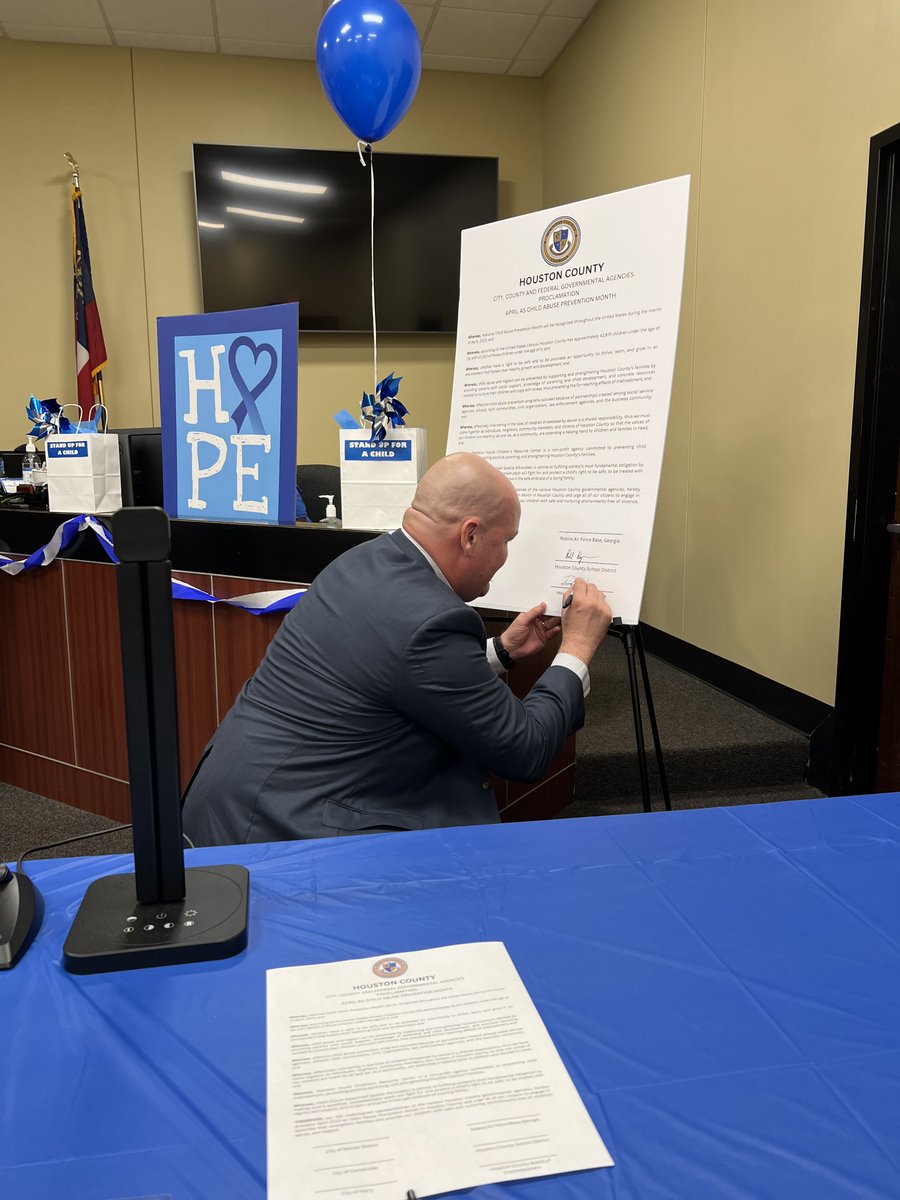 VoteDanPerdue's tweet photo. Last Thursday, local leaders signed a proclamation recognizing April 2023 as Child Abuse Prevention Month in Houston County. This month serves as a reminder of the importance of protecting our most vulnerable citizens. https://t.co/V5gWNbw0uw