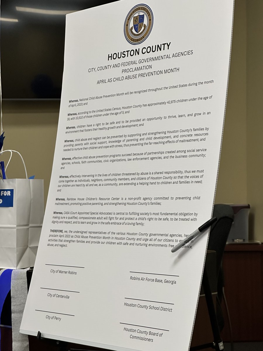 VoteDanPerdue's tweet photo. Last Thursday, local leaders signed a proclamation recognizing April 2023 as Child Abuse Prevention Month in Houston County. This month serves as a reminder of the importance of protecting our most vulnerable citizens. https://t.co/V5gWNbw0uw