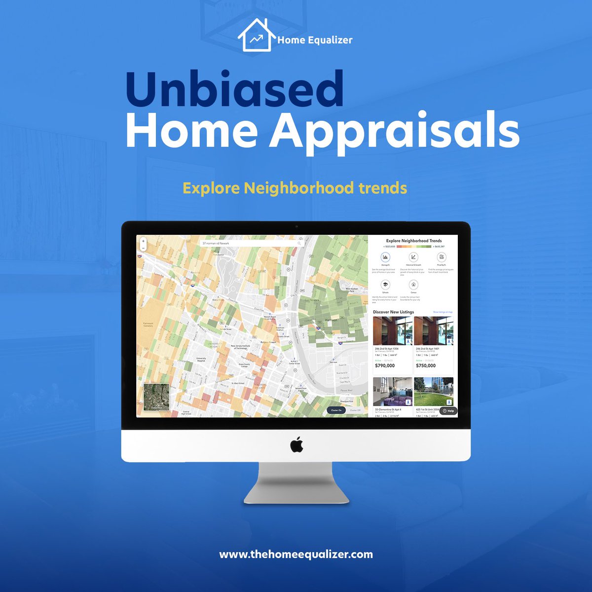 HomeEqualizer's tweet photo. 🏘️ Meet the future of home appraisals! Our AI-powered platform brings you accurate insights on neighborhood trends, average home values, and historical data 📈. Say hello to smarter real estate decisions! 🤖💡 https://t.co/furfXClgu1
