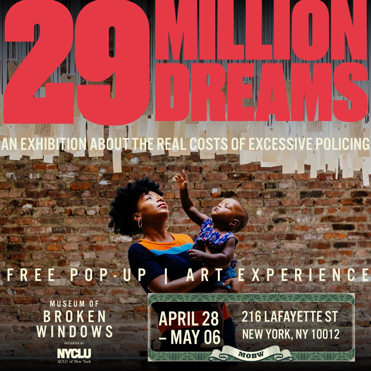 The Museum of Broken Windows is a pop-up experience on the impact and costs of excessive policing in New York City.

📍Join us in NYC for the free exhibit between April 28-May 6 at 216 Lafayette St.

More info here: museumofbrokenwindows.org