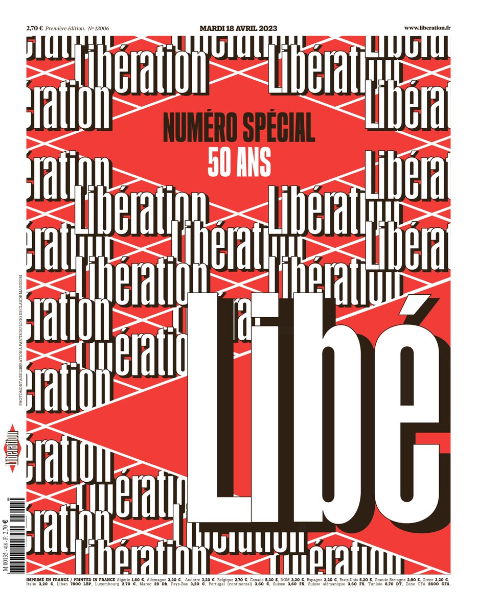 🎂 Spécial 5️⃣0️⃣ ans : voici la une du numéro anniversaire de @Libe 

En kiosque mardi et disponible pendant 3 jours : journal.liberation.fr 

#Libé50ans